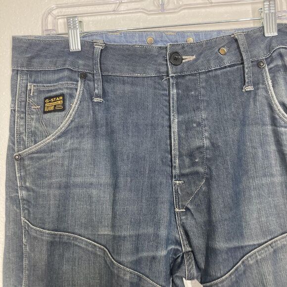 G-Star RAW Jeans Mens 32x32 Blue 3D Articulated Knee Button Fly Tapered - Picture 4 of 15